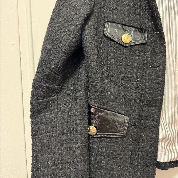 Veronica Beard Elegant Black Tweed Jacket with Gold Military Buttons Size 8 - Picture 3 of 10